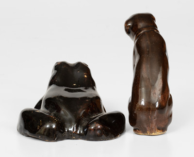 Lot of Two: Albany Slip-Glazed Stoneware Dog and Frog Figures, probably Ohio, circa 1885