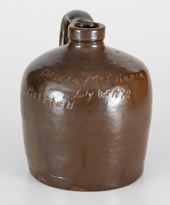 Extremely Rare Mt. Sterling, Illinois Stoneware Jug by a Female Potter for Her Friend, 1879