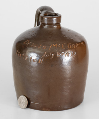 Extremely Rare Mt. Sterling, Illinois Stoneware Jug by a Female Potter for Her Friend, 1879