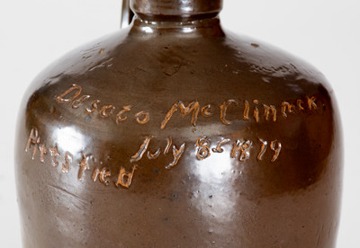 Extremely Rare Mt. Sterling, Illinois Stoneware Jug by a Female Potter for Her Friend, 1879