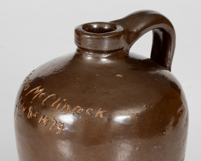 Extremely Rare Mt. Sterling, Illinois Stoneware Jug by a Female Potter for Her Friend, 1879