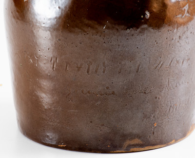 Extremely Rare Mt. Sterling, Illinois Stoneware Jug by a Female Potter for Her Friend, 1879