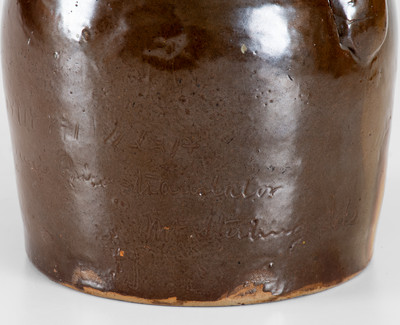 Extremely Rare Mt. Sterling, Illinois Stoneware Jug by a Female Potter for Her Friend, 1879