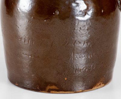 Extremely Rare Mt. Sterling, Illinois Stoneware Jug by a Female Potter for Her Friend, 1879