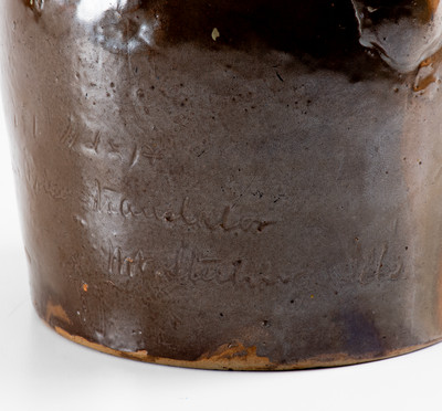 Extremely Rare Mt. Sterling, Illinois Stoneware Jug by a Female Potter for Her Friend, 1879