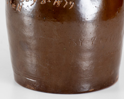 Extremely Rare Mt. Sterling, Illinois Stoneware Jug by a Female Potter for Her Friend, 1879