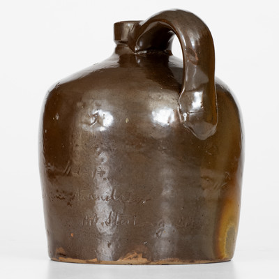 Extremely Rare Mt. Sterling, Illinois Stoneware Jug by a Female Potter for Her Friend, 1879