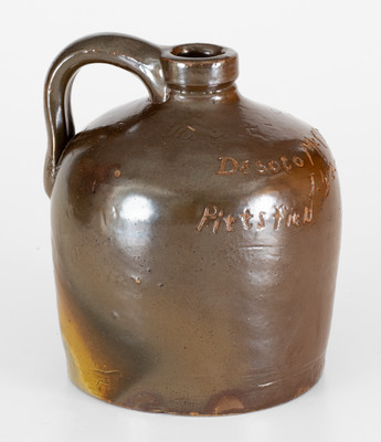 Extremely Rare Mt. Sterling, Illinois Stoneware Jug by a Female Potter for Her Friend, 1879