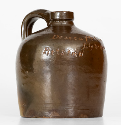 Extremely Rare Mt. Sterling, Illinois Stoneware Jug by a Female Potter for Her Friend, 1879
