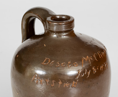 Extremely Rare Mt. Sterling, Illinois Stoneware Jug by a Female Potter for Her Friend, 1879