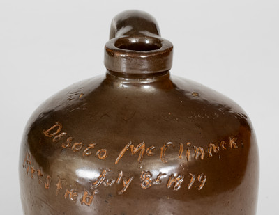 Extremely Rare Mt. Sterling, Illinois Stoneware Jug by a Female Potter for Her Friend, 1879