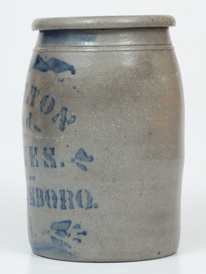 HAMILTON & JONES / GREENSBORO, PA Stoneware Jar w/ Large Name Stencil