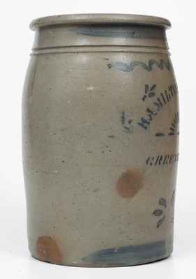 2 Gal. HAMILTON & JONES / GREENSBORO, PA Stoneware Jar w/ Rising Sun Stencil