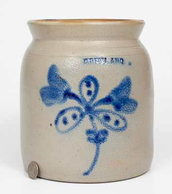 1 Gal. CORTLAND, New York Stoneware Jar w/ Floral Decoration