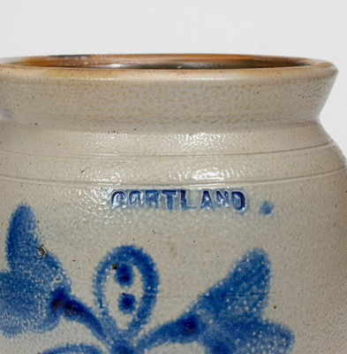 1 Gal. CORTLAND, New York Stoneware Jar w/ Floral Decoration