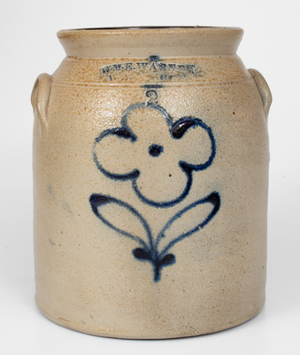 2 Gal. WM. E. WARNER / WEST TROY Stoneware Jar w/ Slip-Trailed Floral Decoration