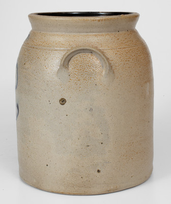 2 Gal. WM. E. WARNER / WEST TROY Stoneware Jar w/ Slip-Trailed Floral Decoration