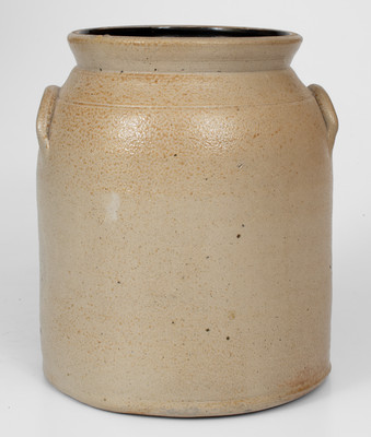 2 Gal. WM. E. WARNER / WEST TROY Stoneware Jar w/ Slip-Trailed Floral Decoration