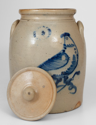 2 Gal. N. CLARK JR. / ATHENS, NY Stoneware Lidded Jar w/ Bird Decoration