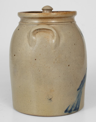 2 Gal. N. CLARK JR. / ATHENS, NY Stoneware Lidded Jar w/ Bird Decoration
