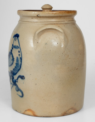 2 Gal. N. CLARK JR. / ATHENS, NY Stoneware Lidded Jar w/ Bird Decoration