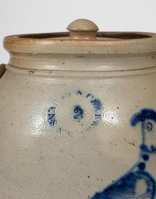 2 Gal. N. CLARK JR. / ATHENS, NY Stoneware Lidded Jar w/ Bird Decoration