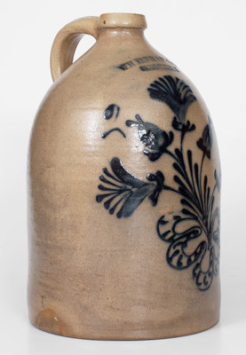 Fine W. H. FARRAR & CO / GEDDES, NY Stoneware Jug w/ Elaborate Floral Decoration