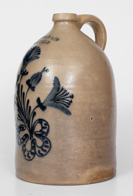 Fine W. H. FARRAR & CO / GEDDES, NY Stoneware Jug w/ Elaborate Floral Decoration