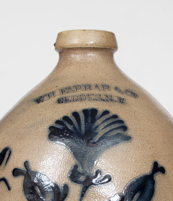 Fine W. H. FARRAR & CO / GEDDES, NY Stoneware Jug w/ Elaborate Floral Decoration