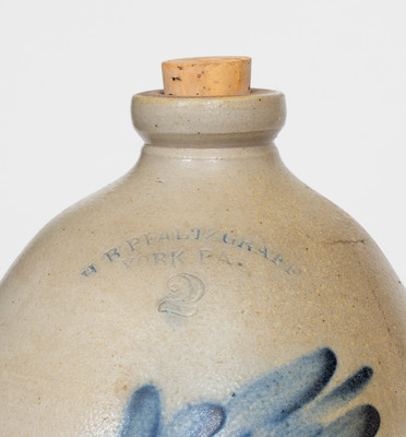 2 Gal. H. B. PFALTZGRAFF / YORK, PA Stoneware Jug w/ Floral Decoration, c1870-1889