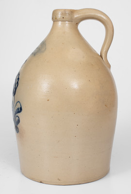 2 Gal. BURGER & LANG / ROCHESTER, NY Stoneware Jug w/ Floral Decoration, c1875