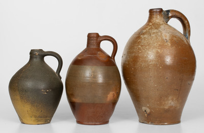 Lot of Three: American Stoneware Jugs incl. Iron Oxide Dipped Example attrib. Boston