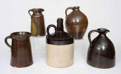 Lot of Five: Albany Slip-Glazed Stoneware Vessels incl. VINEGAR Pitcher