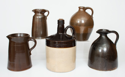 Lot of Five: Albany Slip-Glazed Stoneware Vessels incl. VINEGAR Pitcher