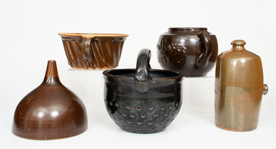 Lot of Five: Unusual Albany Slip-Glazed Stoneware