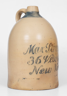 3 Gal. Stoneware Jug w/ Unusual Stenciled New York City Advertising