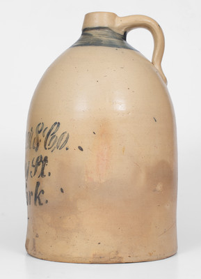 3 Gal. Stoneware Jug w/ Unusual Stenciled New York City Advertising