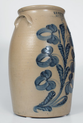 Exceptional H. M. WHITMAN / HAVANA, NY Stoneware Churn w/ Elaborate Floral Decoration