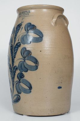 Exceptional H. M. WHITMAN / HAVANA, NY Stoneware Churn w/ Elaborate Floral Decoration