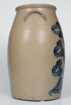 Exceptional H. M. WHITMAN / HAVANA, NY Stoneware Churn w/ Elaborate Floral Decoration