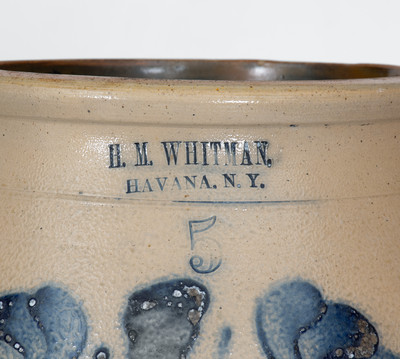 Exceptional H. M. WHITMAN / HAVANA, NY Stoneware Churn w/ Elaborate Floral Decoration