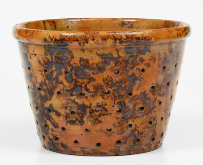 Pennsylvania Redware Colander with Sponged Manganese Decoration