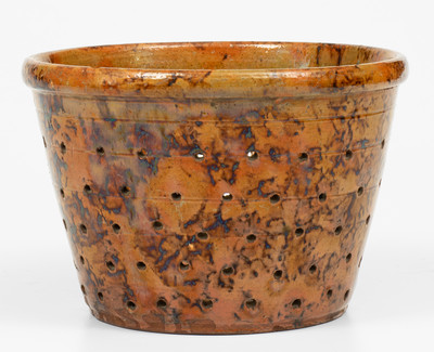 Pennsylvania Redware Colander with Sponged Manganese Decoration