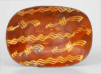 Redware Loaf Dish with Profuse Yellow Slip Decoration