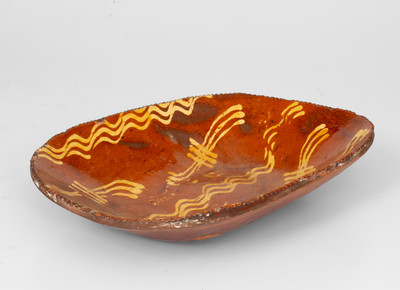 Redware Loaf Dish with Profuse Yellow Slip Decoration