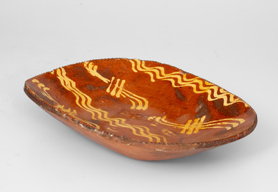 Redware Loaf Dish with Profuse Yellow Slip Decoration