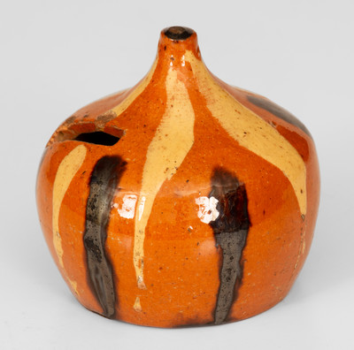 Unusual Redware Bank with Two-Color Slip Decoration