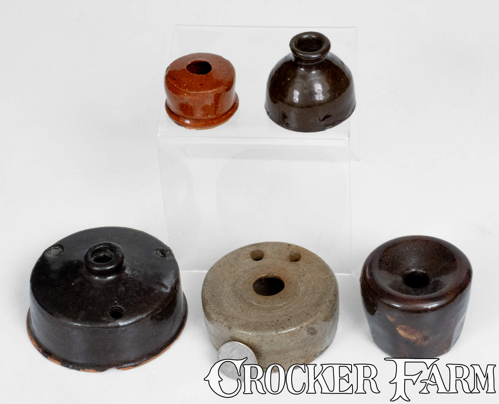 Lot of Five: Stoneware and Redware Inkwells -- Lot 543 -- Fall 2023 ...