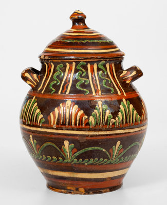 Outstanding Alamance County, North Carolina Redware Lidded Sugar Jar