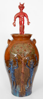 Marvin Bailey Large-Sized Stoneware Jar w/ Garden of Eden Motif